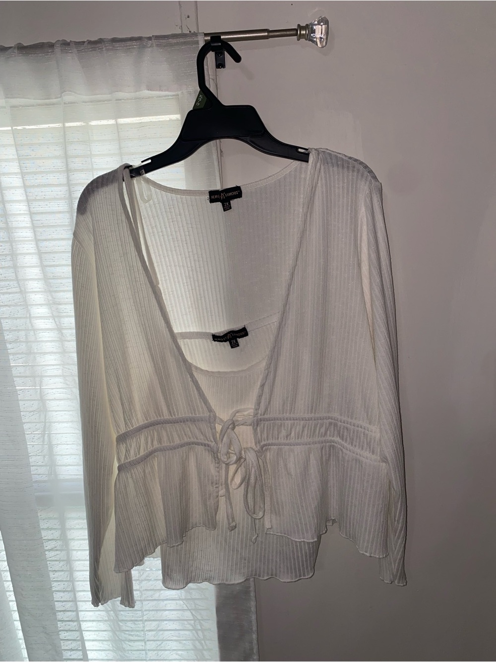 White Tie-Front Ribbed Tunic Top - Anne Klein